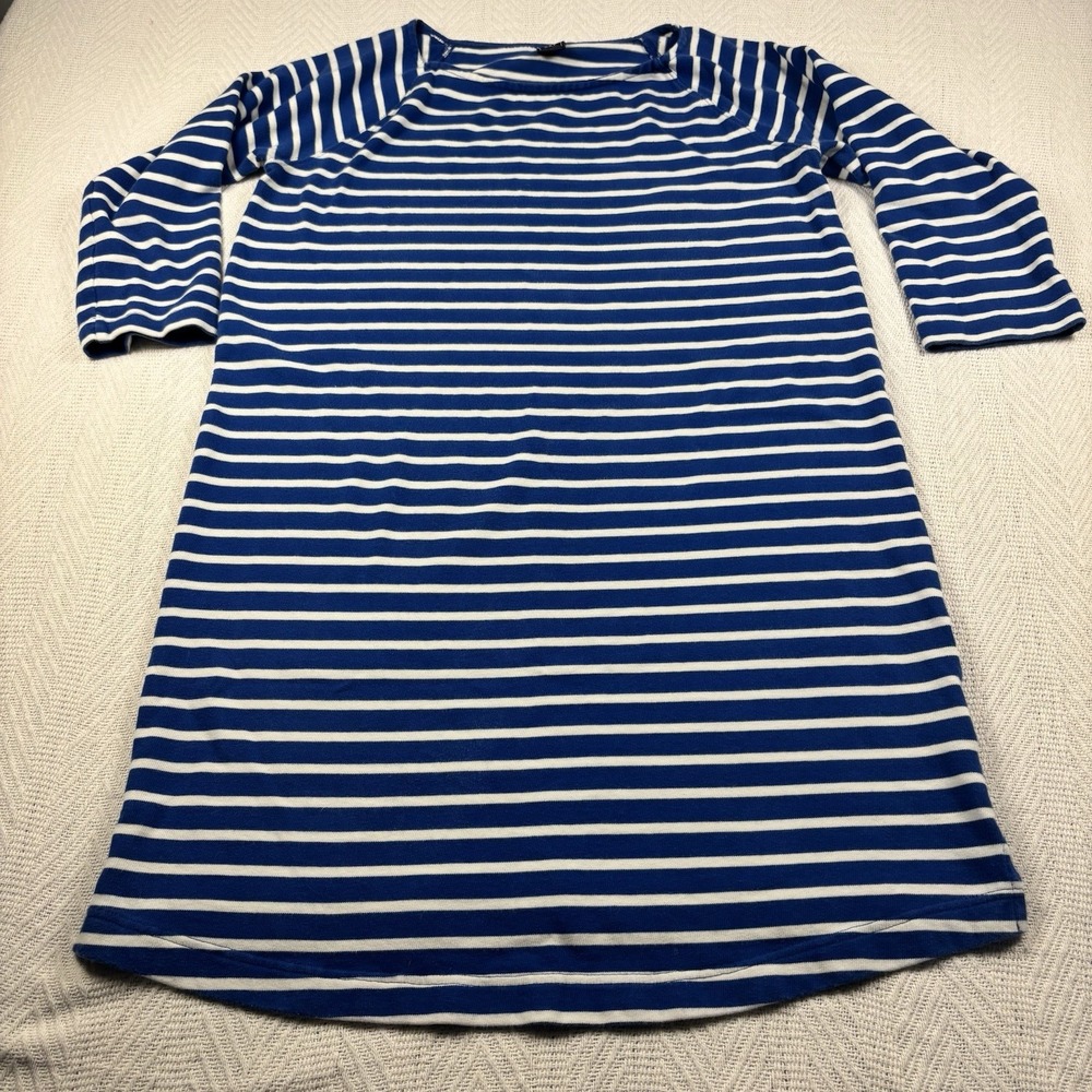 Gap Women's Maternity Navy Blue White Striped 3/4 Sleeve Boat Neck Shift Dress